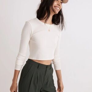Madewell Fine Ribbed Supercrop Crewneck Long-Sleeve Tee Size Medium